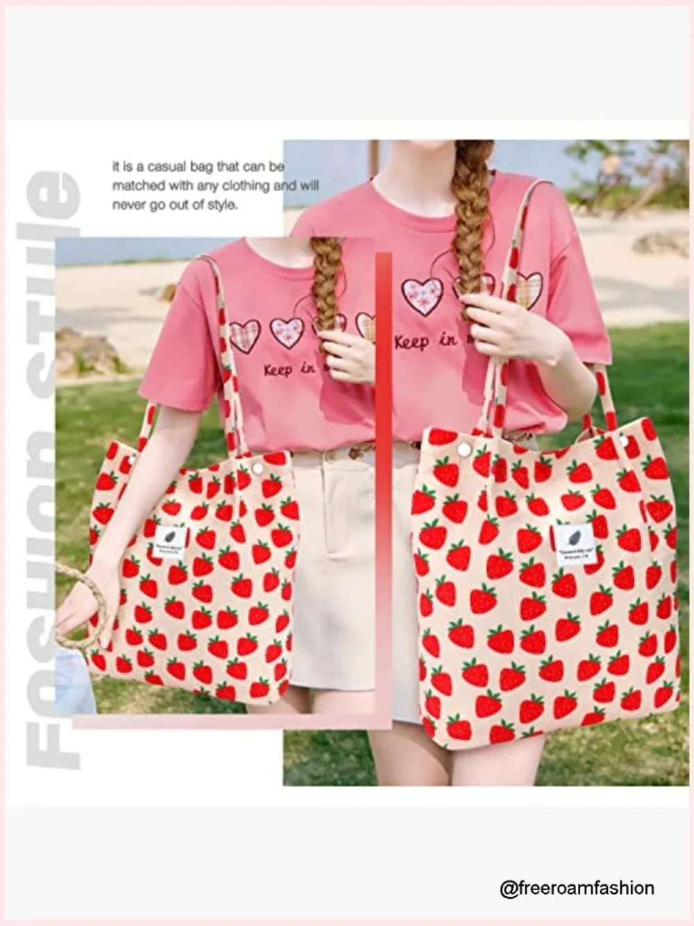 Large Capacity Corduroy Tote Bag with Pockets, Reusable Grocery Shoulder Bag